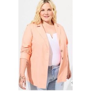 NWT Torrid Longline Linen Button Front Blazer Sz 4 Salmon Casual‎ Beach Peach